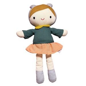 Linzy Toys Plush Rag Doll Girl Teal Top Peach Skirt Grey Hood Ears 13 Inch